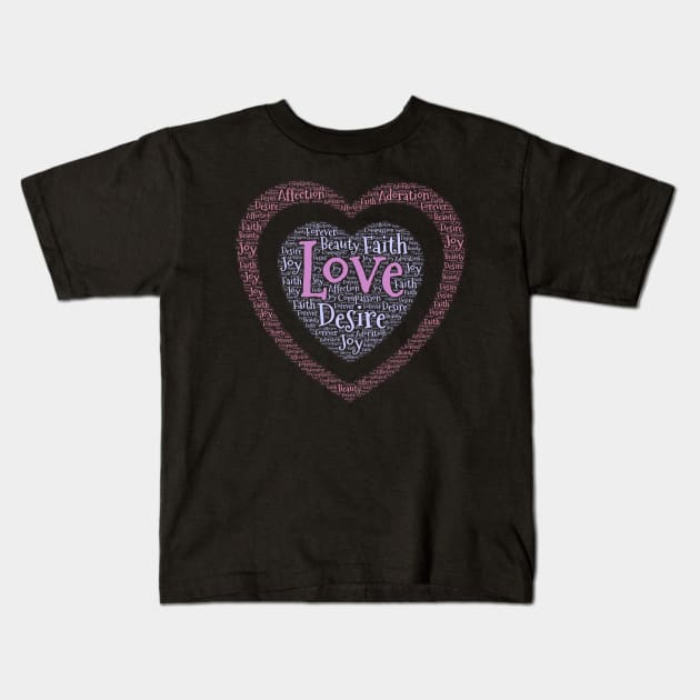 Word Cloud Original Art Double Heart Love Kids T-Shirt by ckandrus